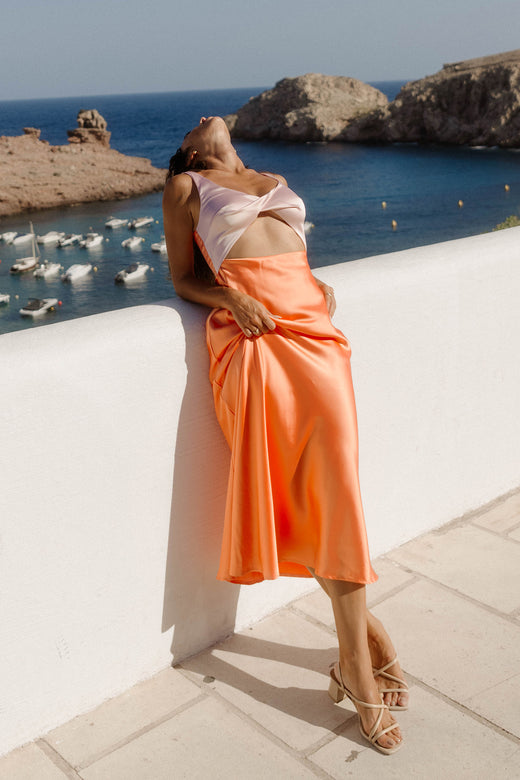 orange slip dress